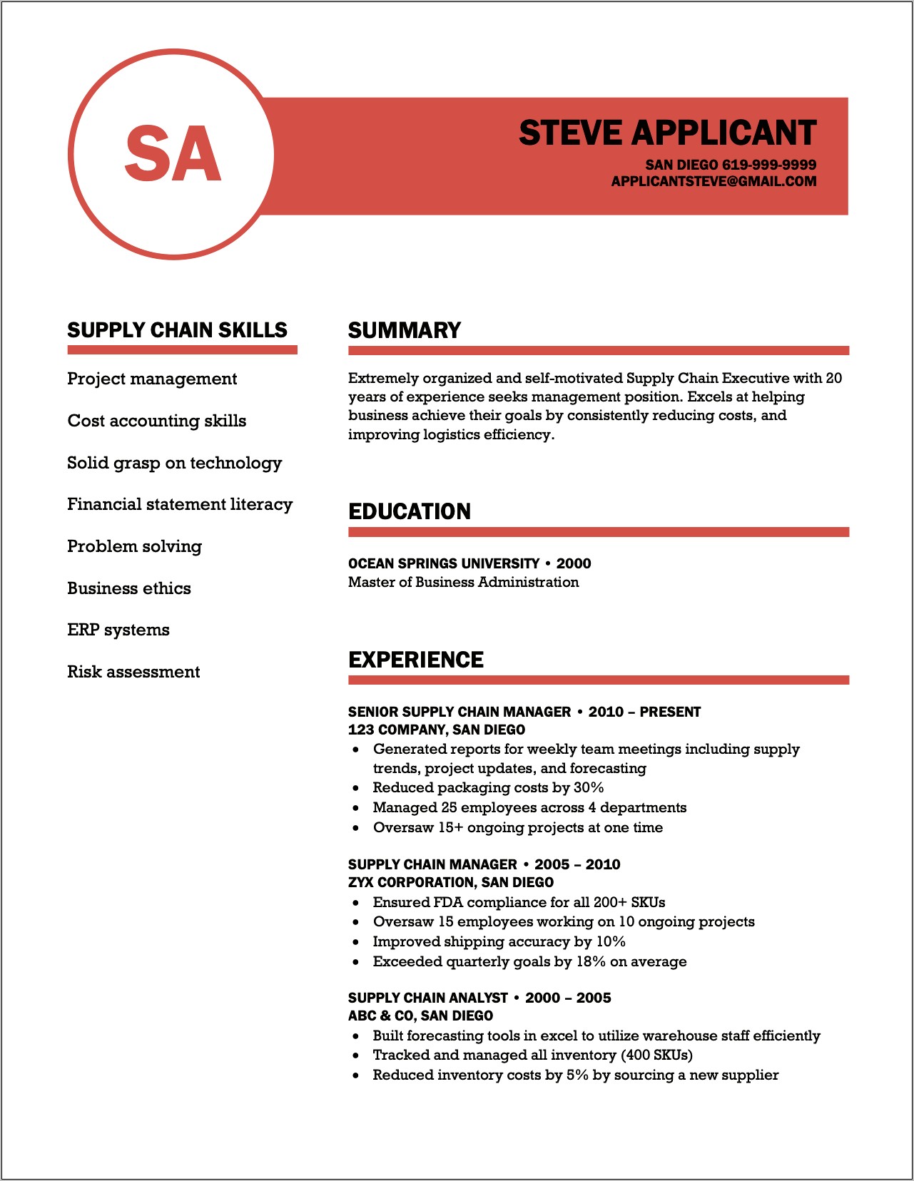 Sample Resume Of Logistics Supply Chain Manager