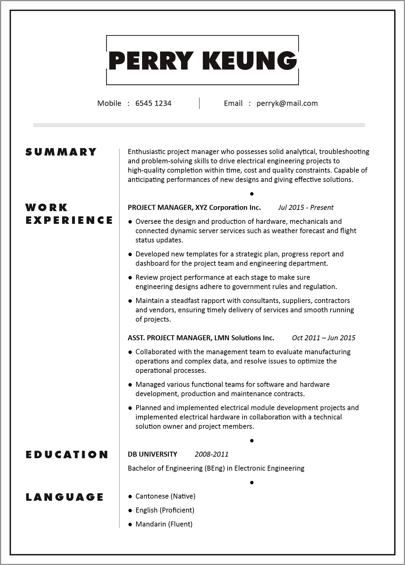 Sample Resume Of Maintenance Mechanical Engineer