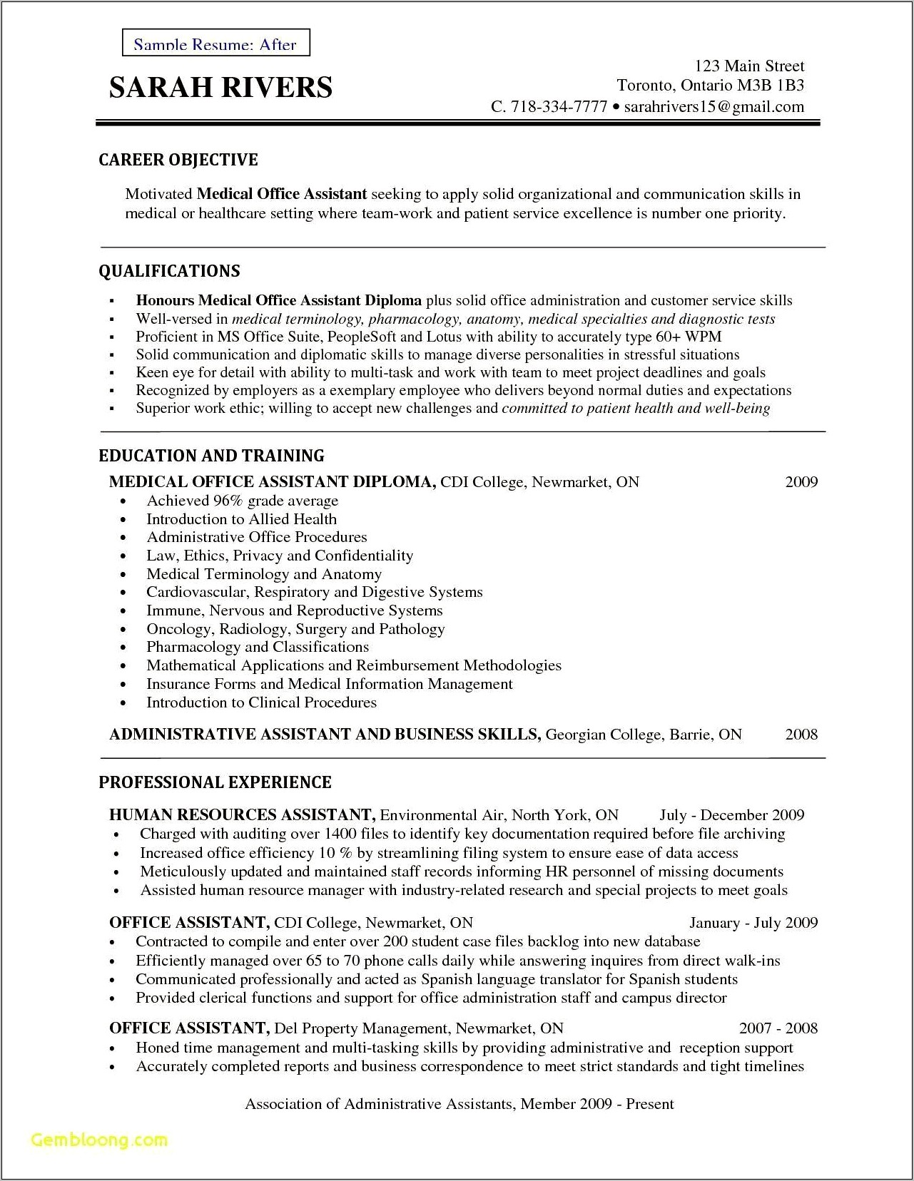 Sample Resume Of Medical Administrative Assistant