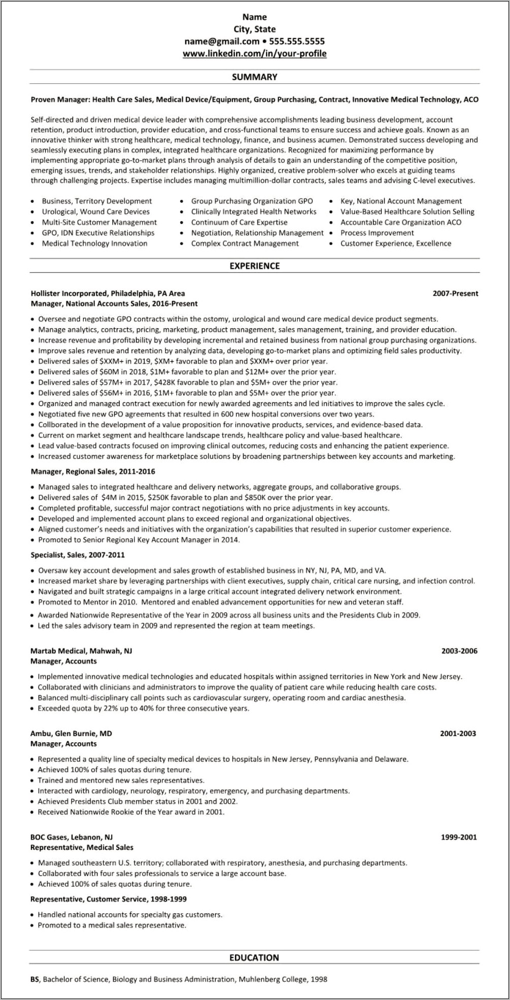 Sample Resume Of Medical Sales Representative