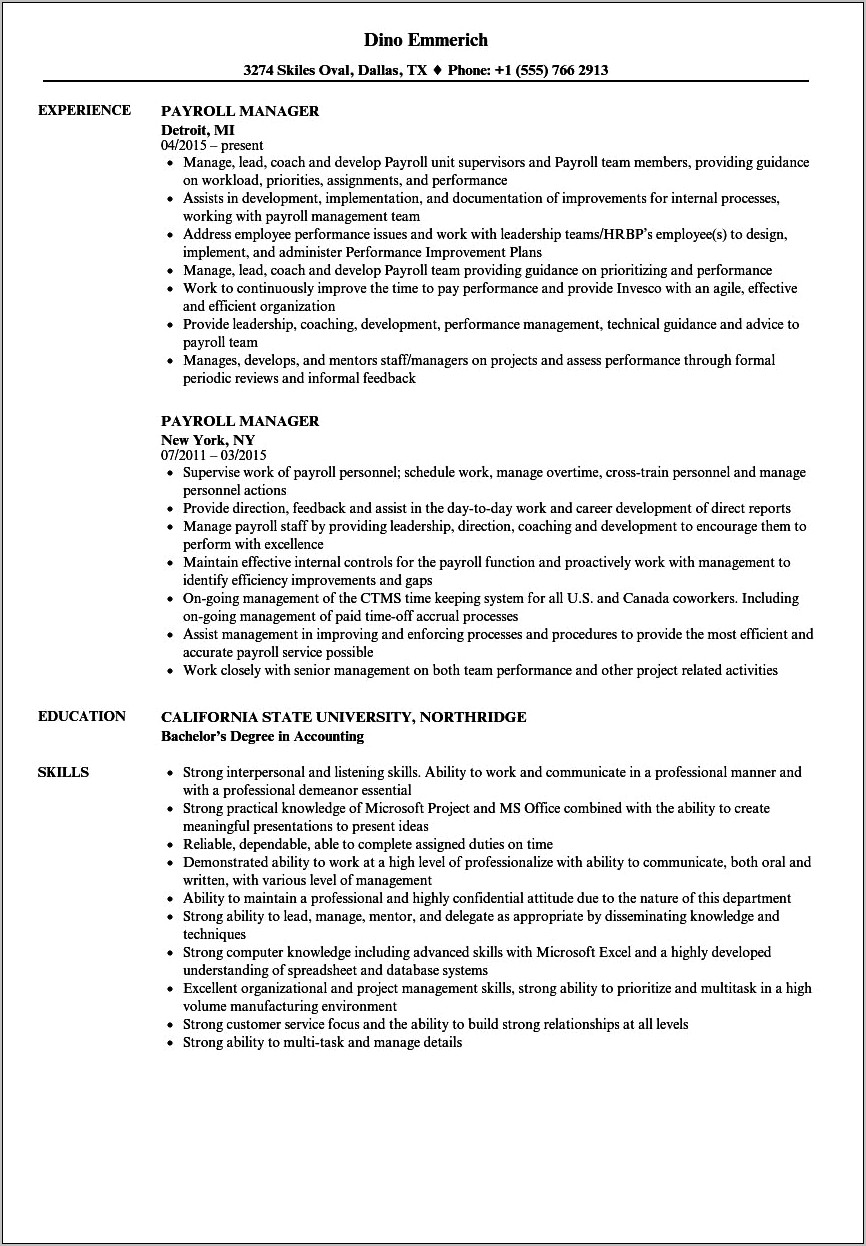 Sample Resume Of Payroll & Benefits Administrator