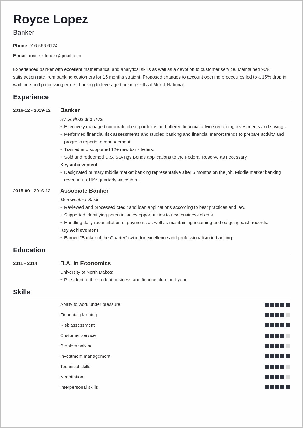Sample Resume Of Private Client Banker