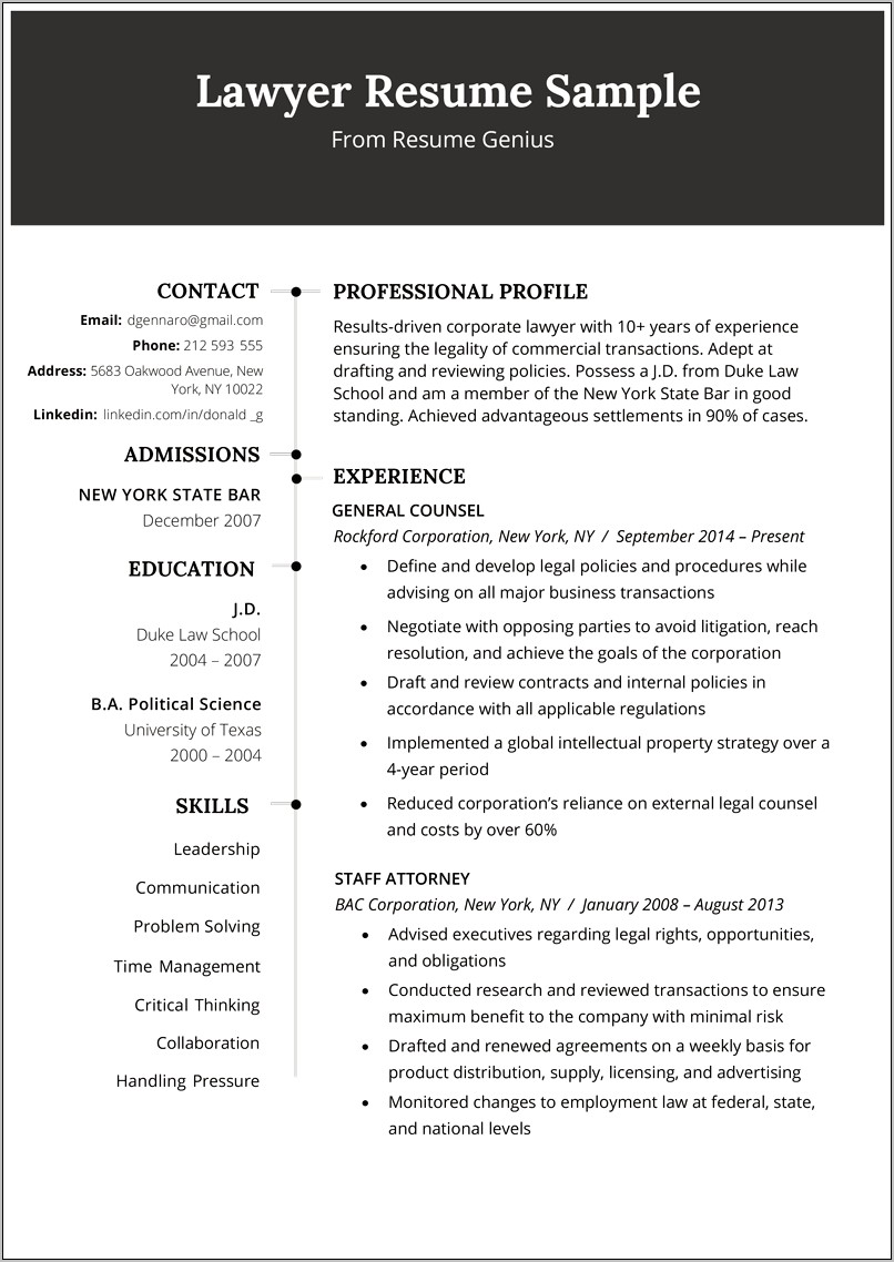 Sample Resume Of Self Employed Attorney