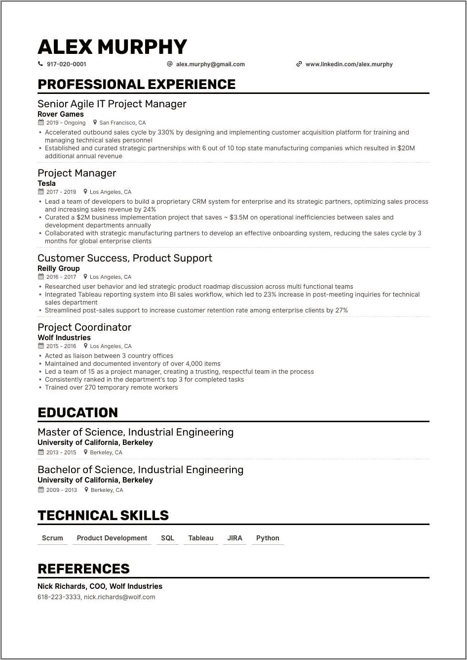 Sample Resume Of Senior Scrum Master