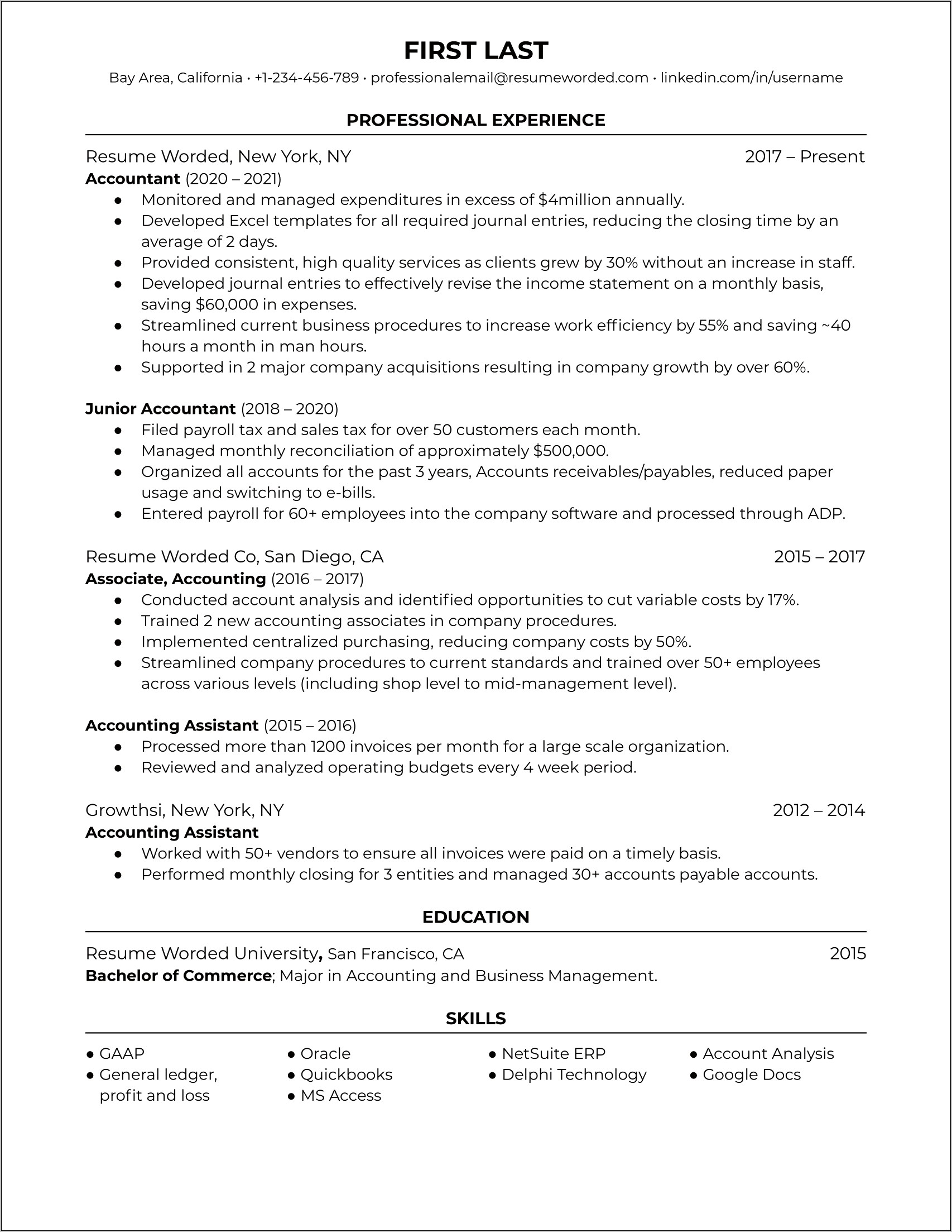 Sample Resume Professional Profile Example Accounting