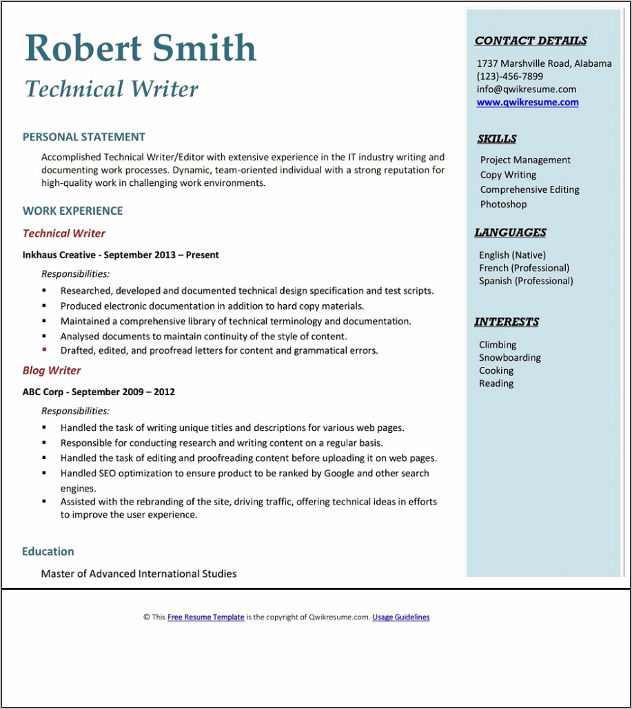 Sample Resume Profile For Career Change