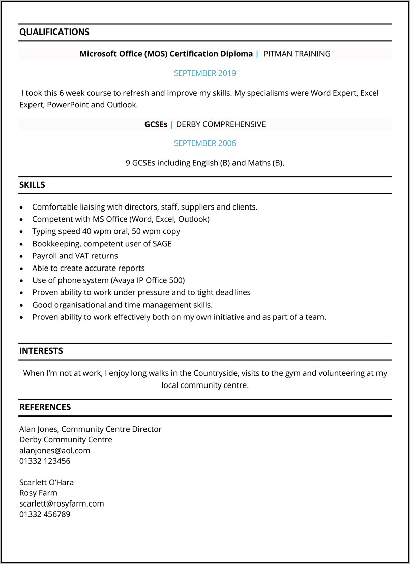 Sample Resume Returning To Work After 20 Years