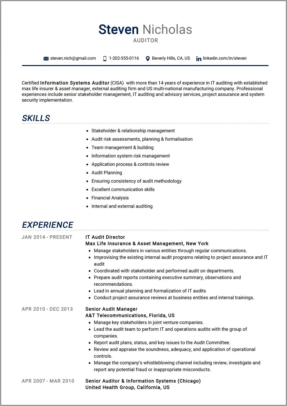 Sample Resume Safety Audit Report Template