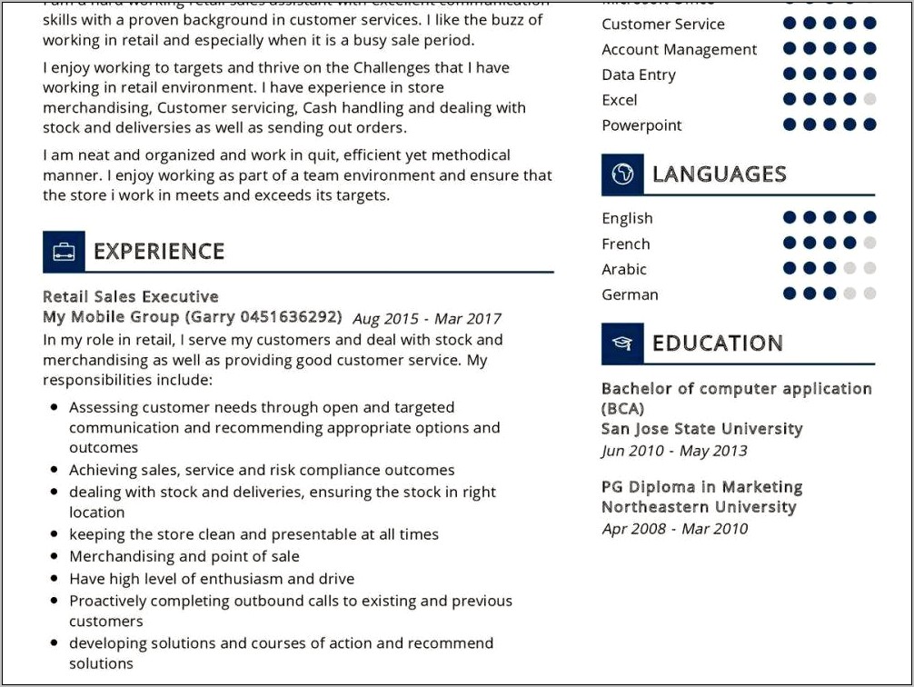 Sample Resume Sales Assistant No Experience