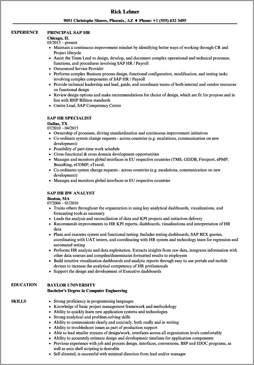 Sample Resume Sap Abap Support Consultant