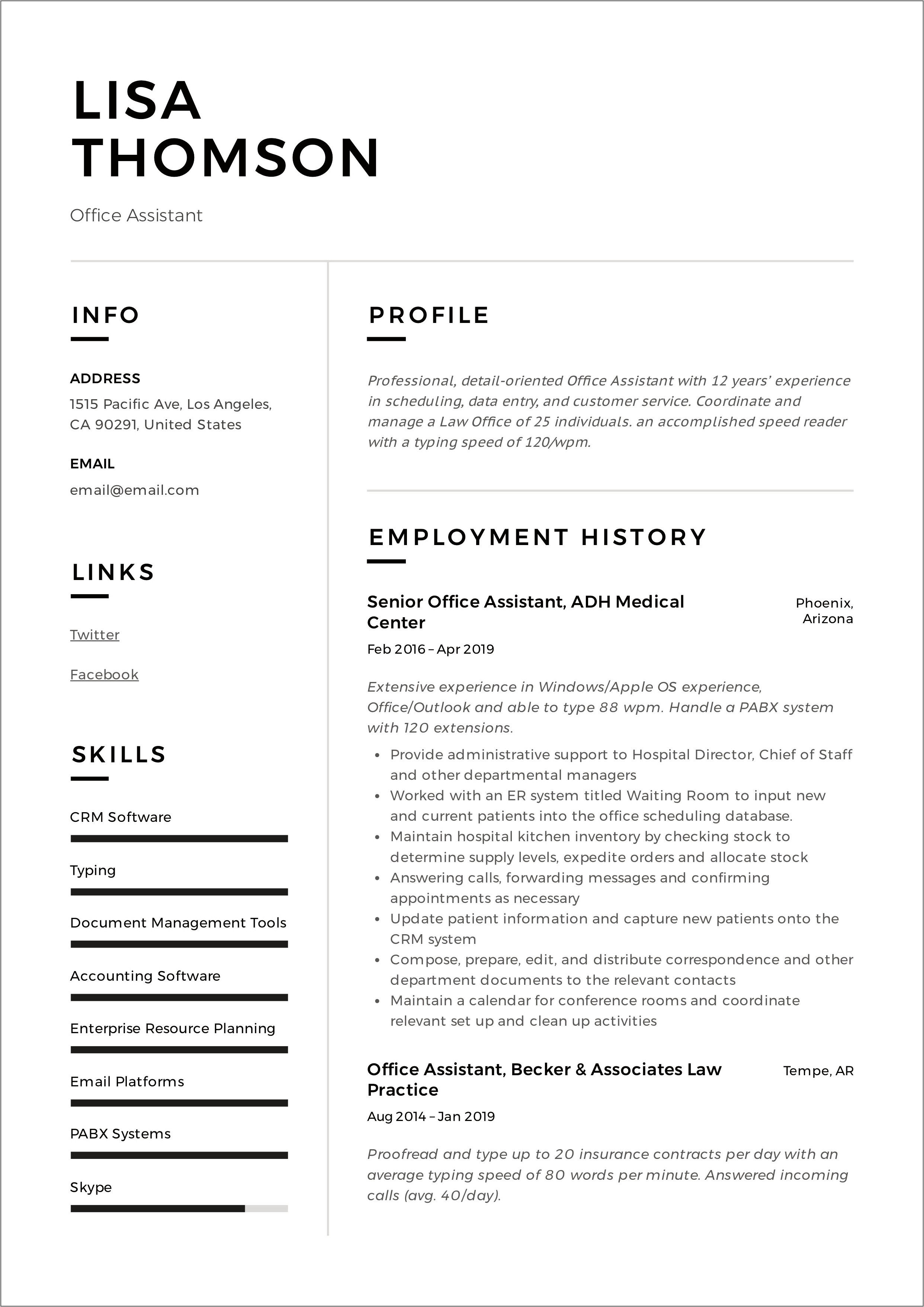 Sample Resume Summary For Office Assistant