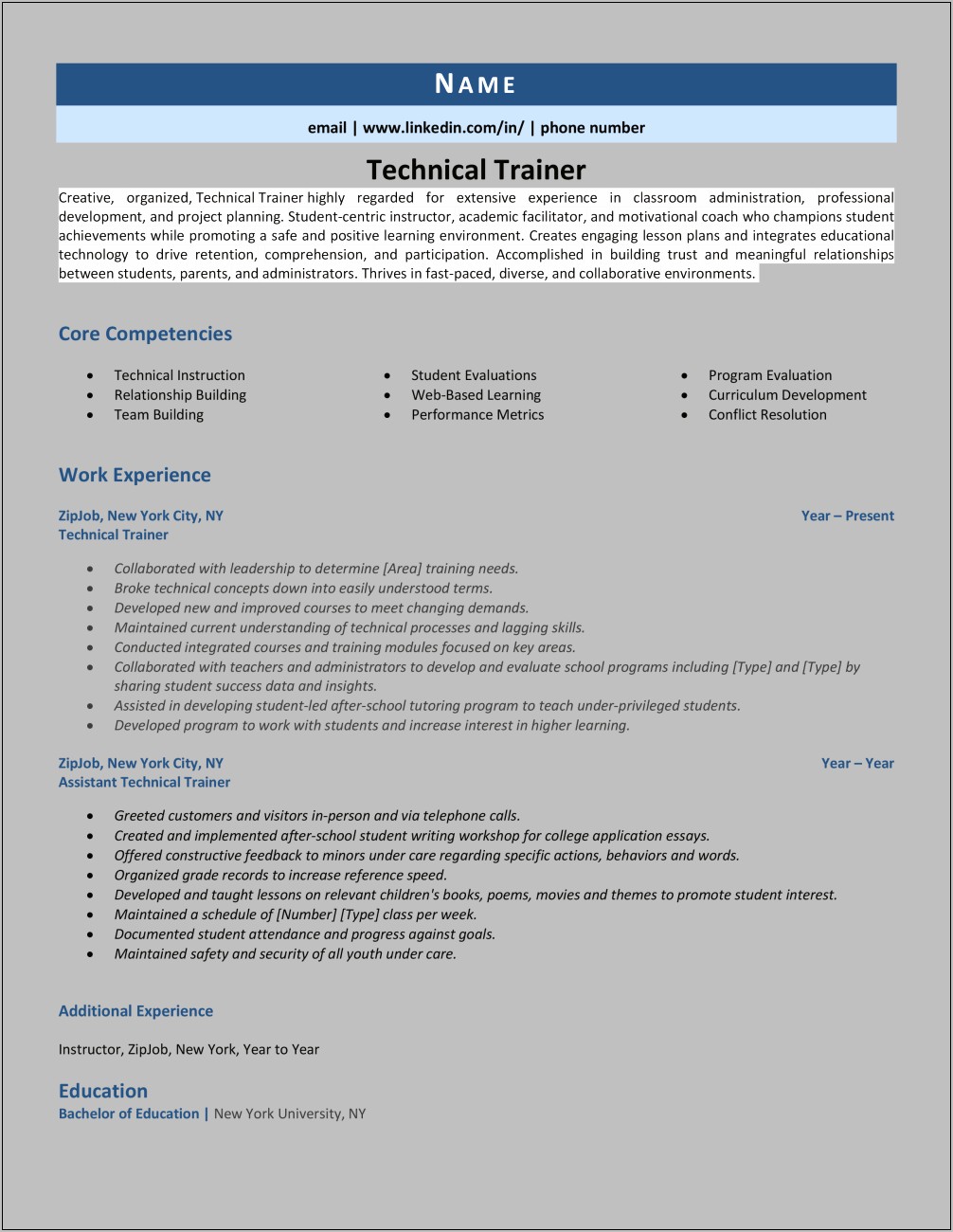 Sample Resume Summary Statement For Technical Trainer
