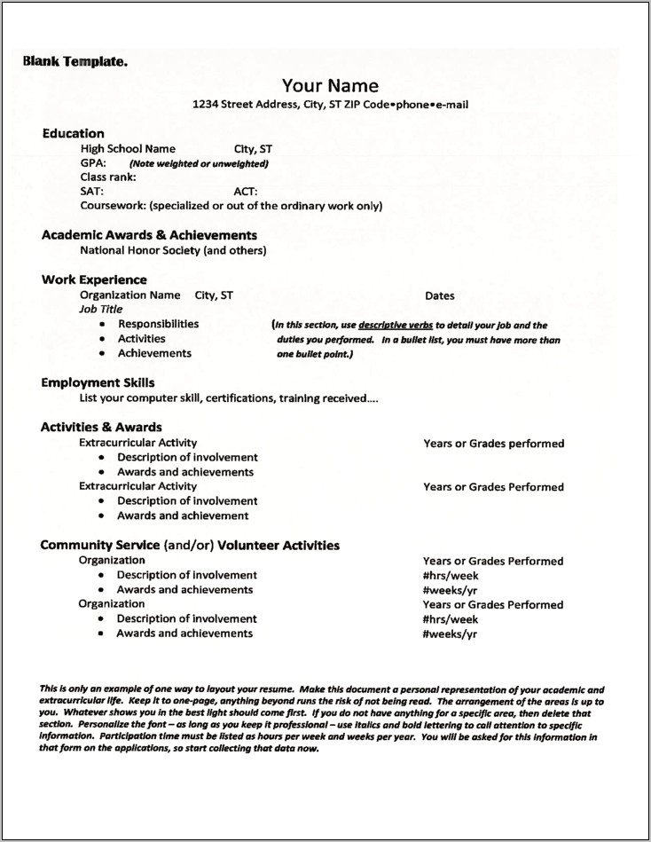 Sample Resume Template For College Application