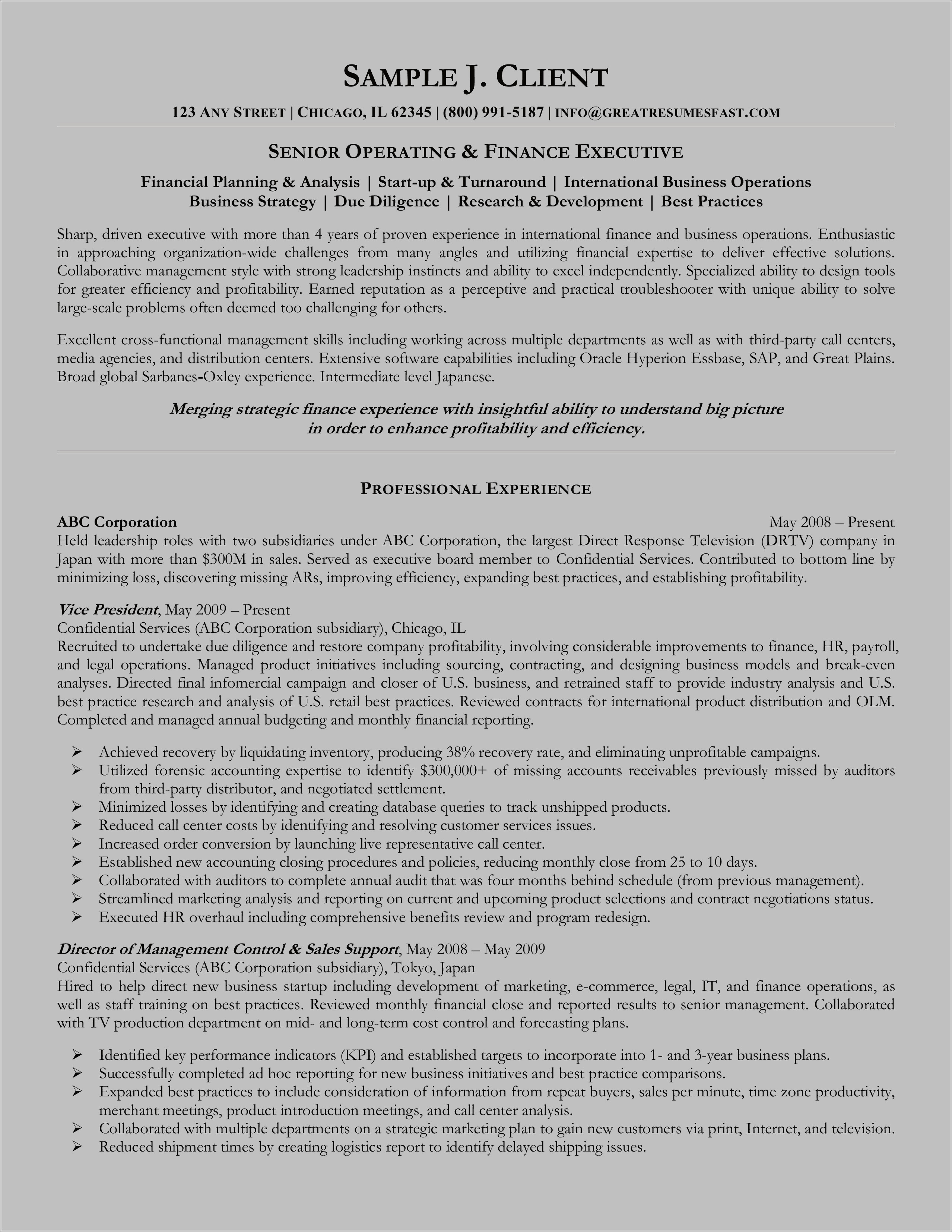 Sample Resume With Board Member Experience