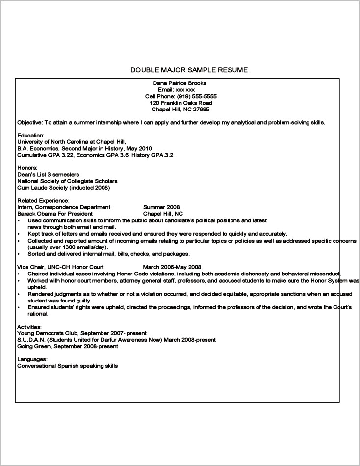 Sample Resume With Dean's List