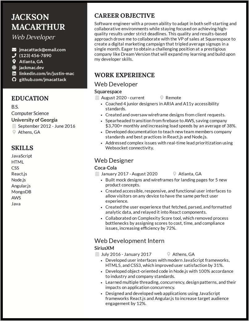 Sample Resume With Html 5 Skills