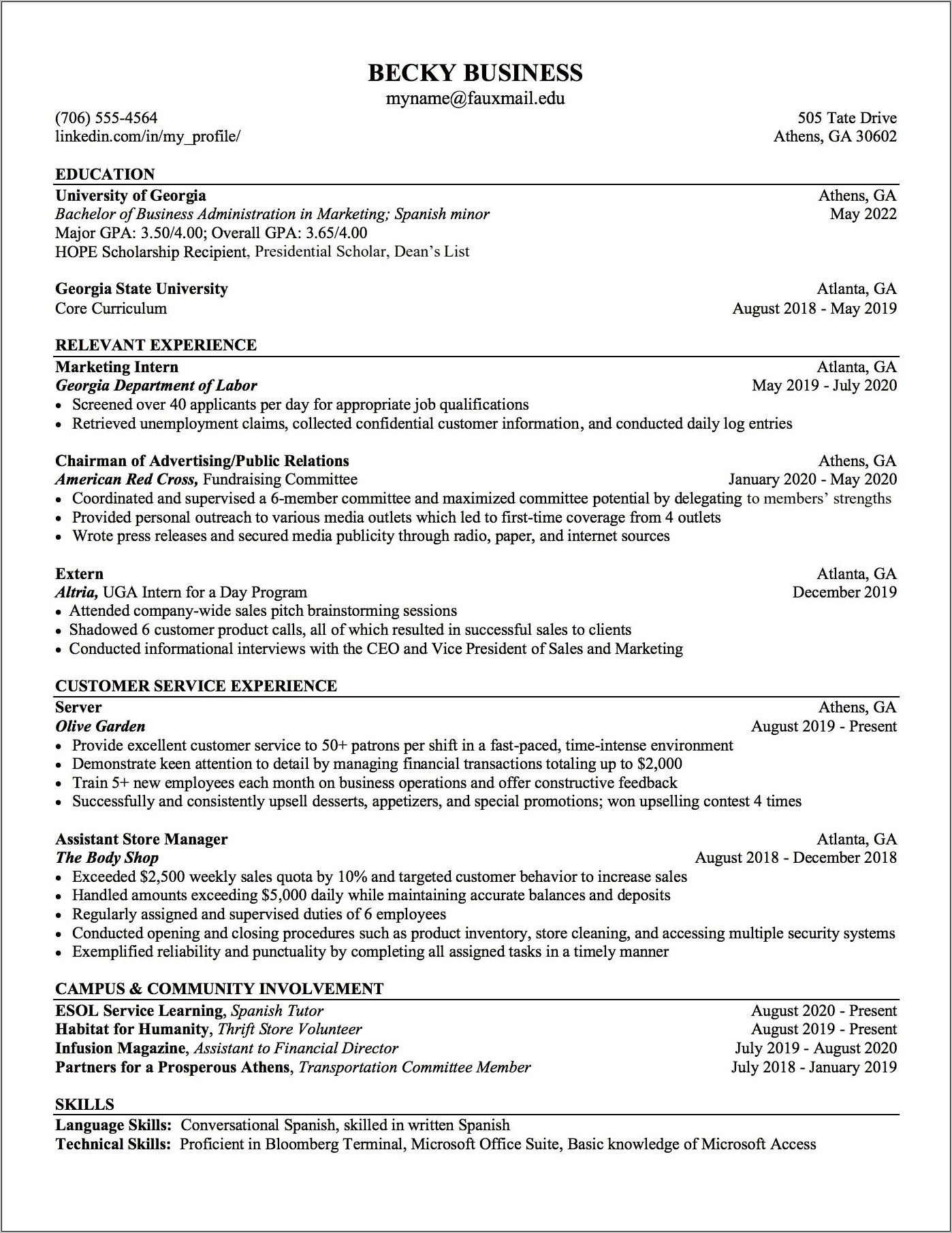 Sample Resume With Multiple College Degrees