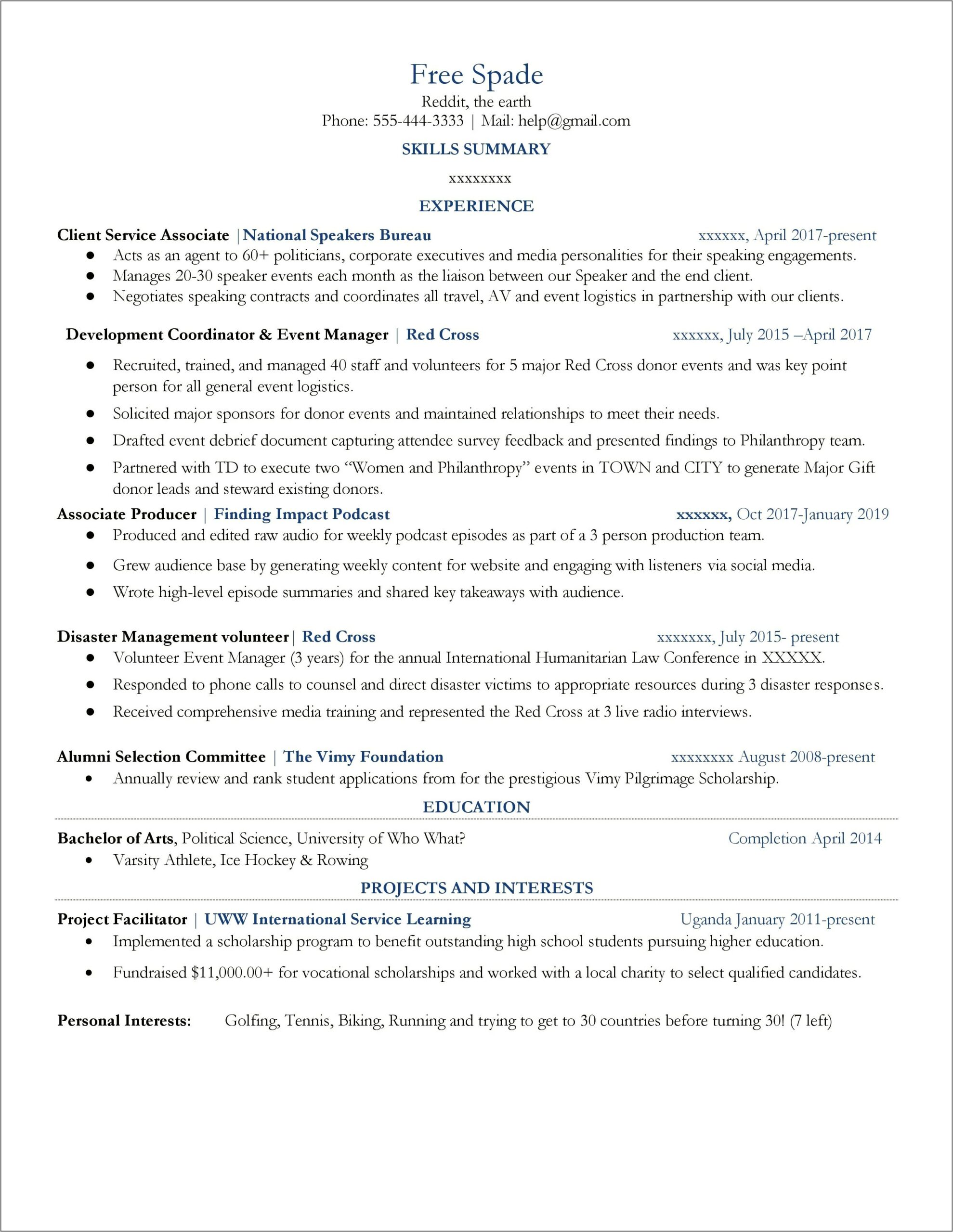 Sample Resume With Non Profit Experience