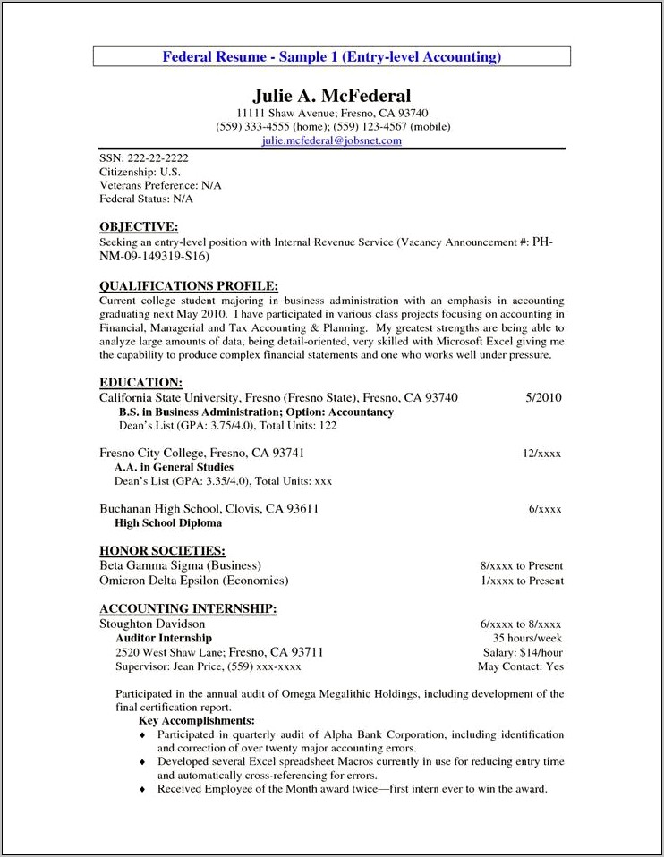 Sample Resume With Objective And Summary