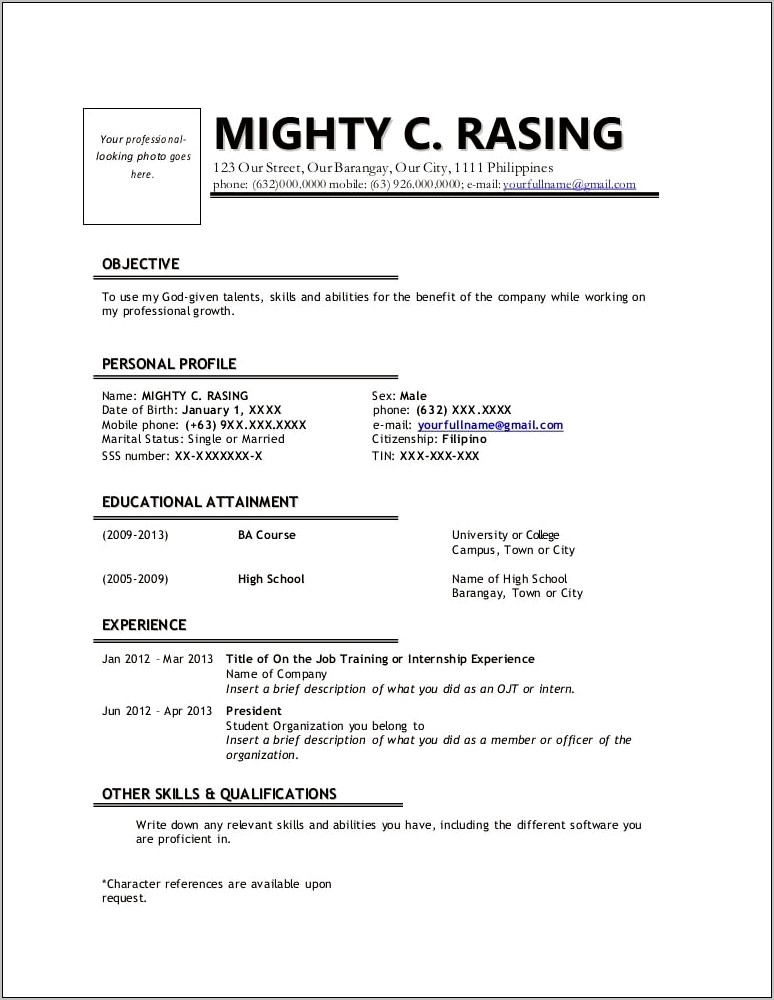 Sample Resume With References Available Upon Request