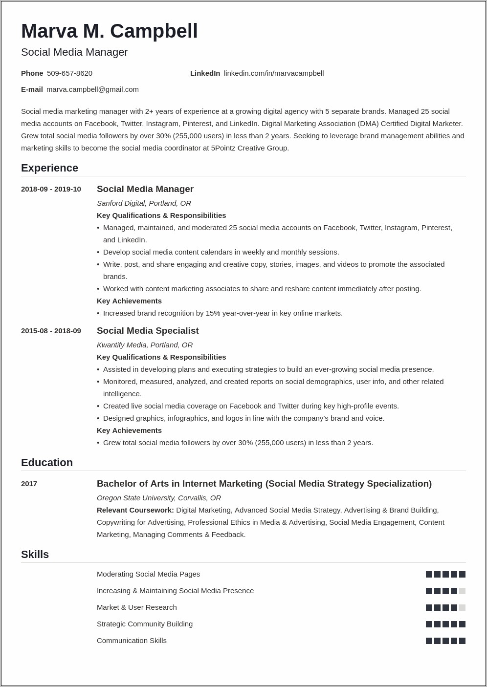 Sample Resume With Social Media Skills