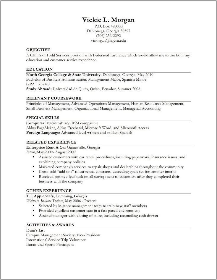 Sample Resume With Study Abroad Experience