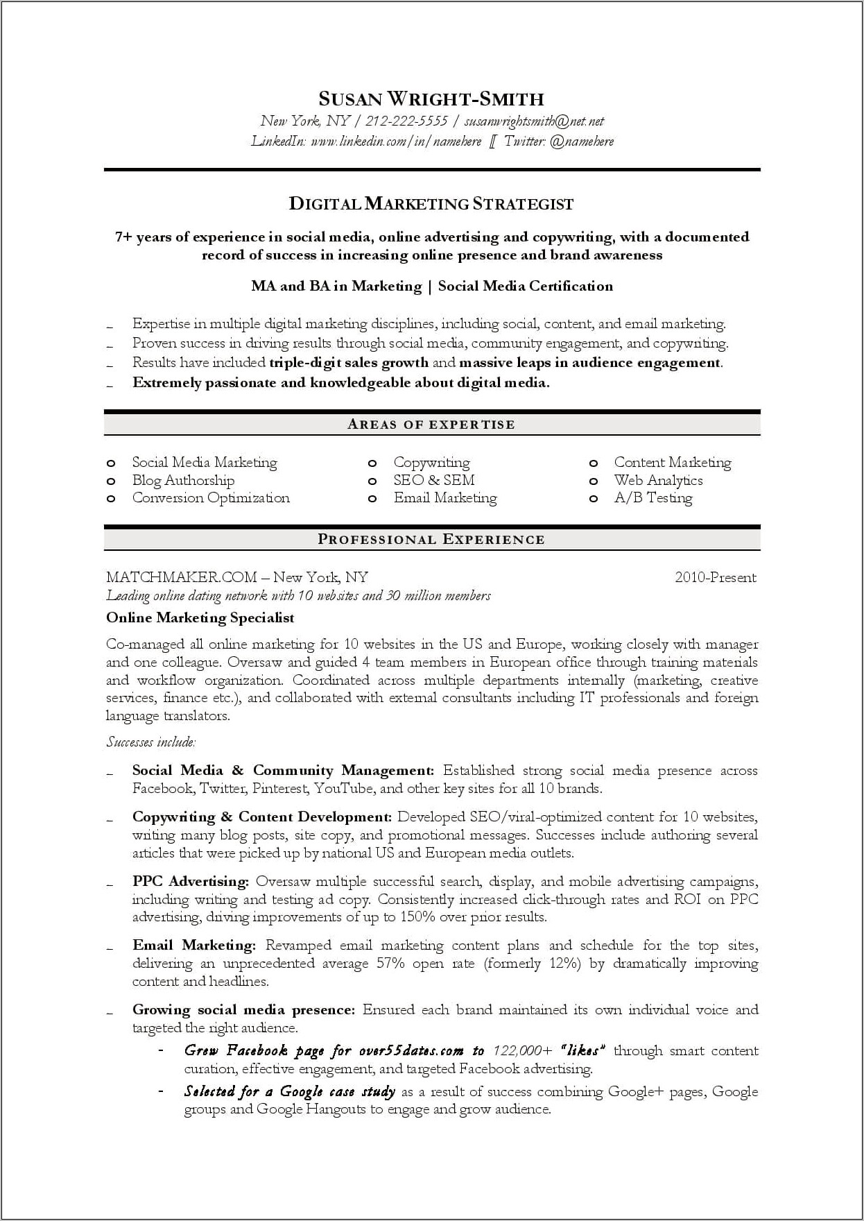 Sample Resumes Entry Level Examples Marketing