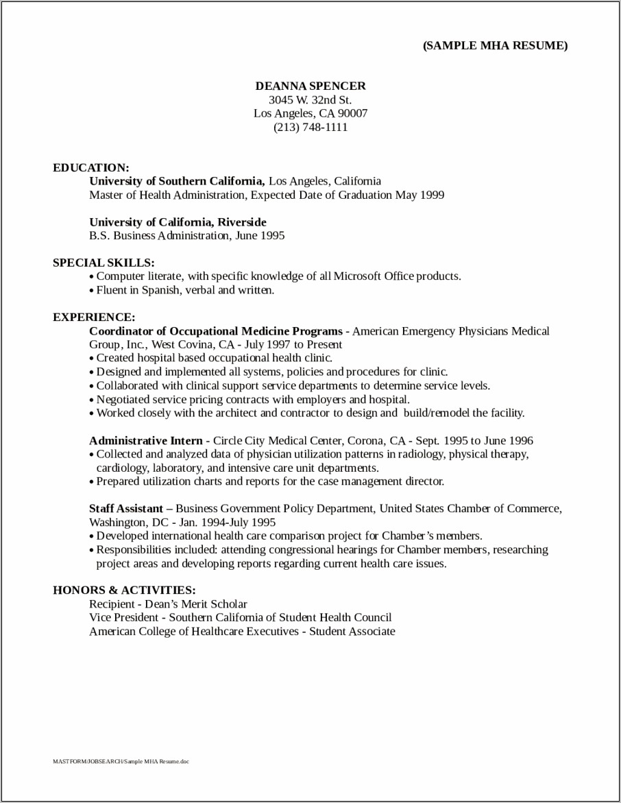 Sample Resumes For A Chamber Of Commerce