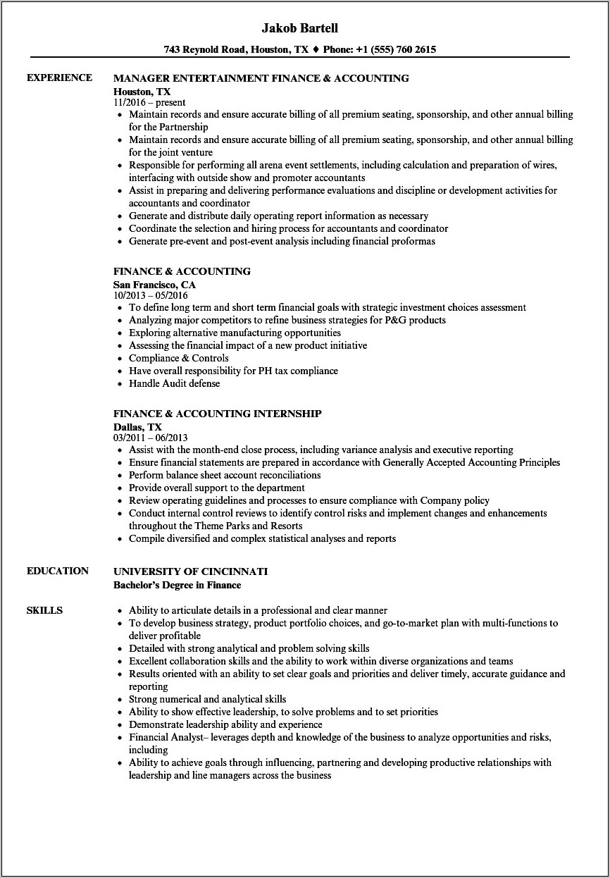 Sample Resumes For Accountants And Financial Professionals