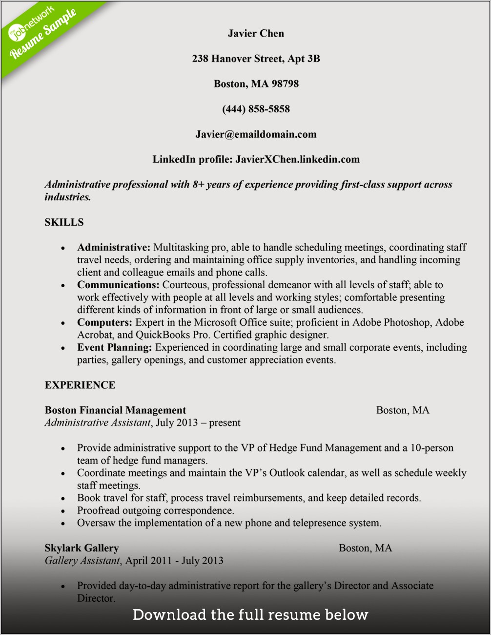 Sample Resumes For Administrative Assistant Positions