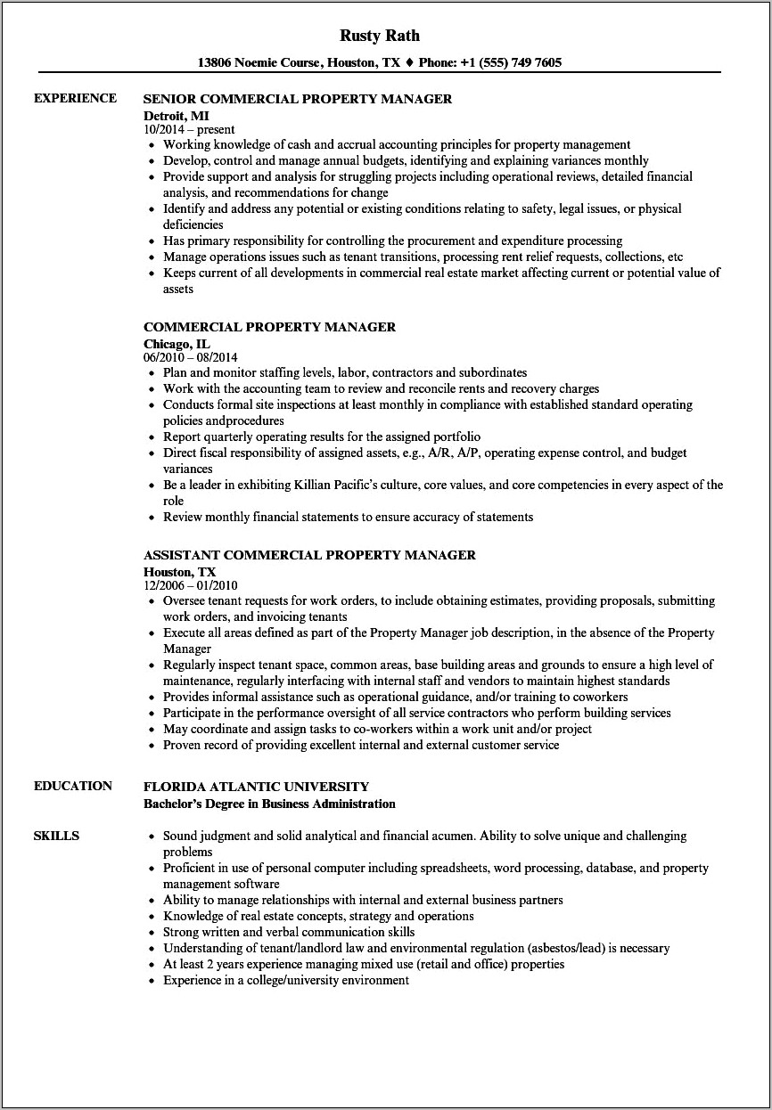 Sample Resumes For Commercial Real Estate