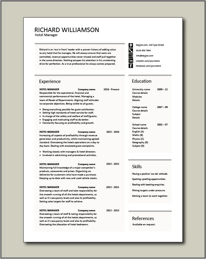 Sample Resumes For Hospitality Managers And Event Managers