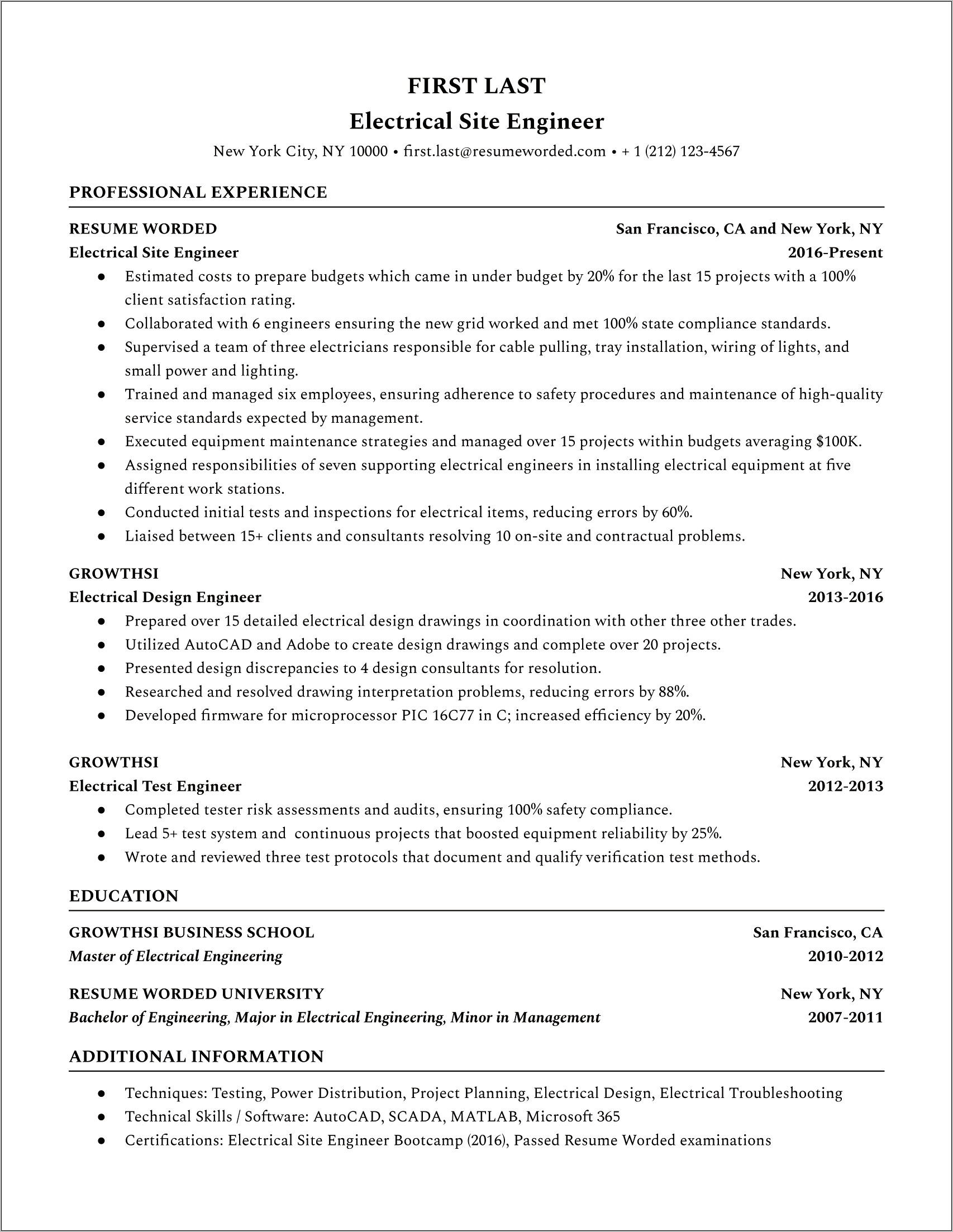 Sample Resumes For Internships Electrical Engineering
