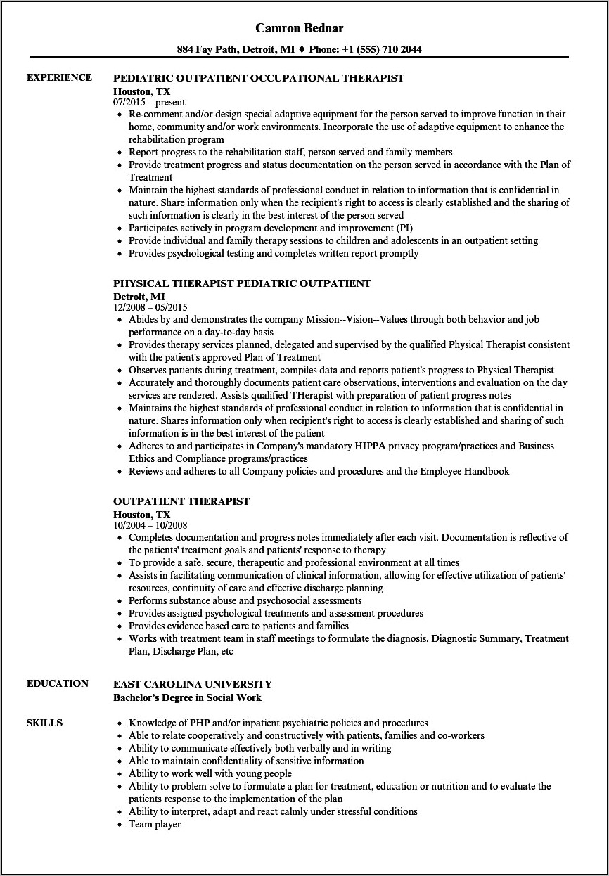 Sample Resumes For Marriage And Family Therapist