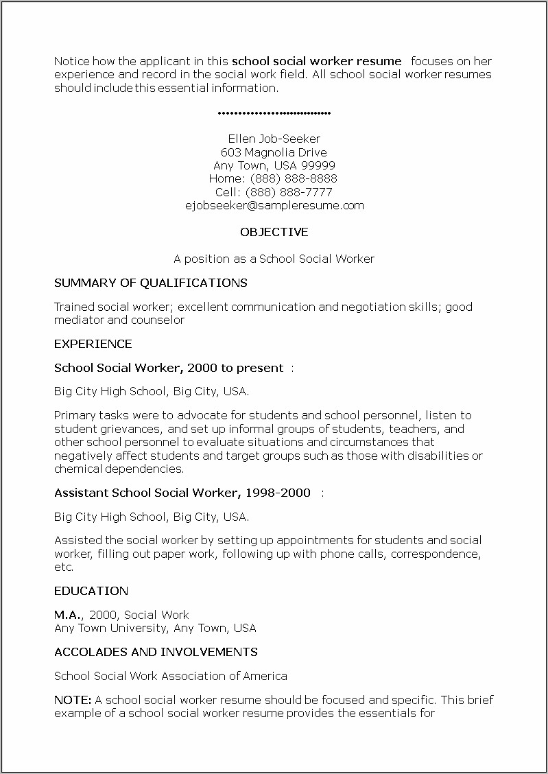Sample Social Worker Resume No Experience
