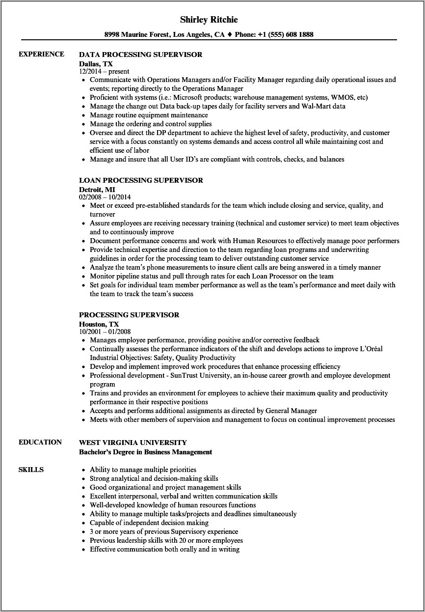 Sample Sterile Processing Supervisor Resume Examples