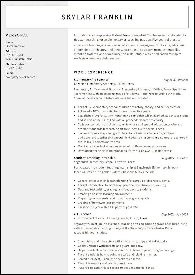 Sample Student Teaching Resume In Early Childhood