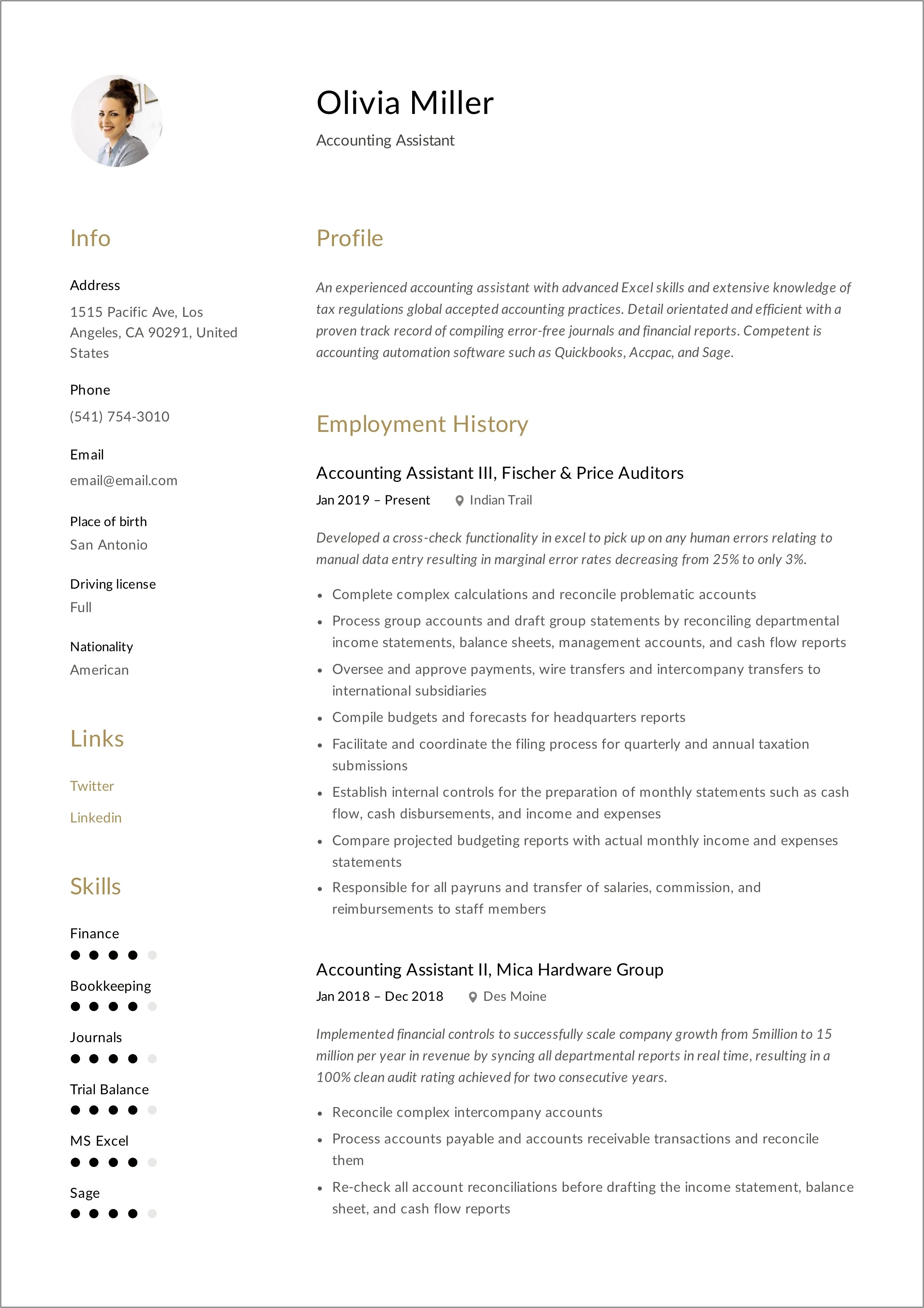 Sample Summary For Resume Accounting Clerk