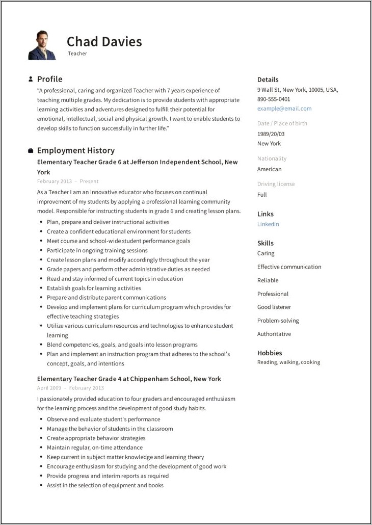 Sample Teacher Resume With Experience In India