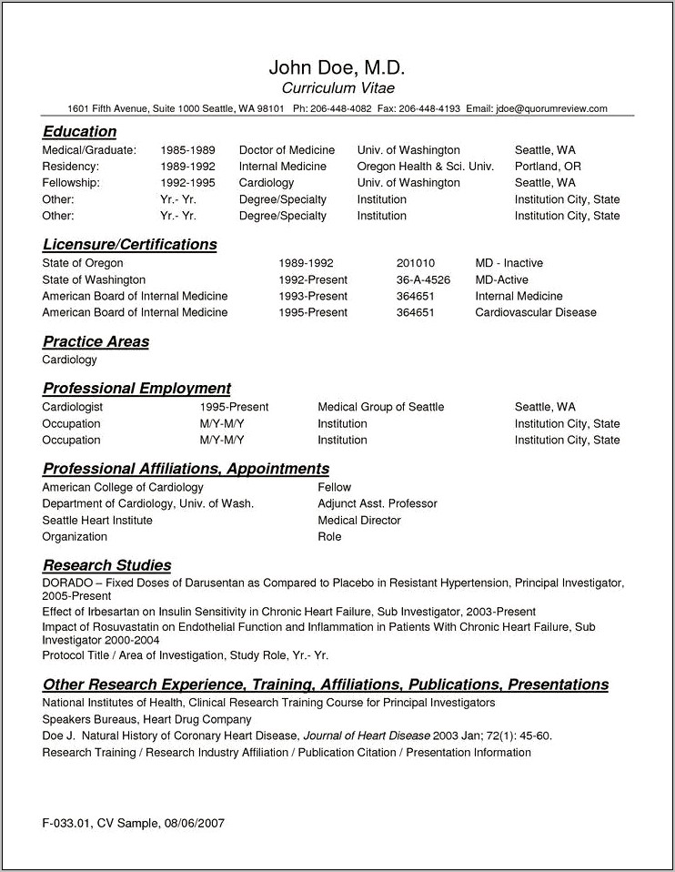 Sample Theology And Doctor Of Medicine Resume