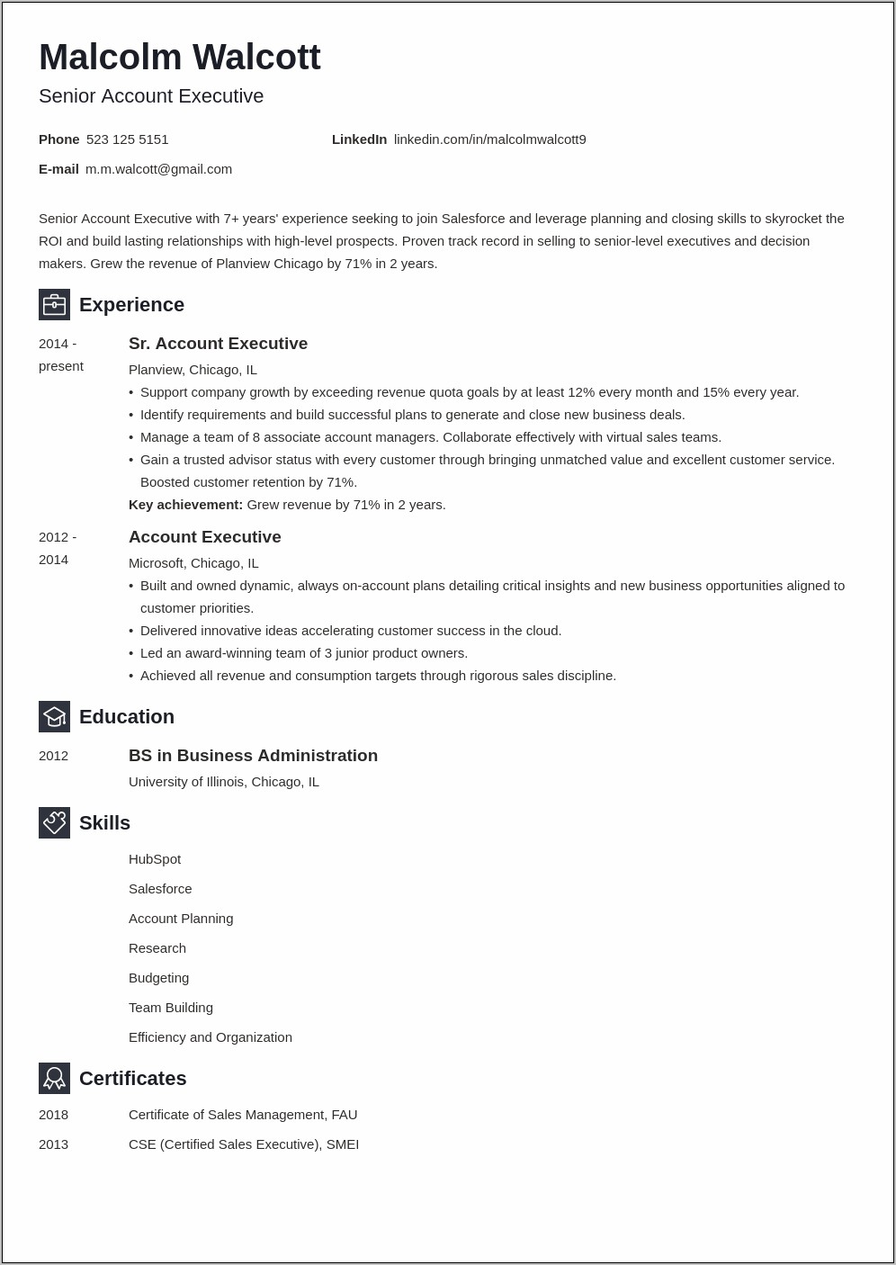 Samples Business Development Account Executive Resume
