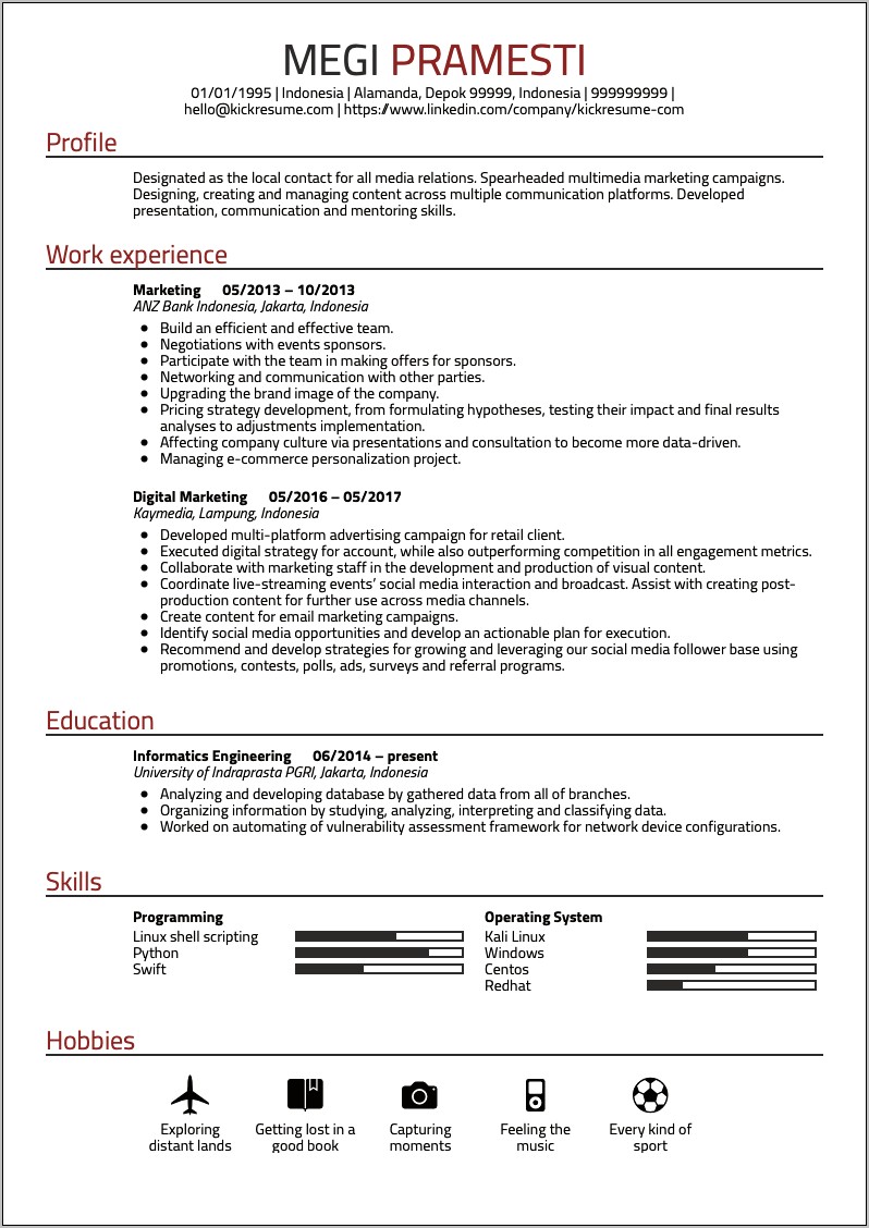 Samples Of Entry Level Marketing Resumes