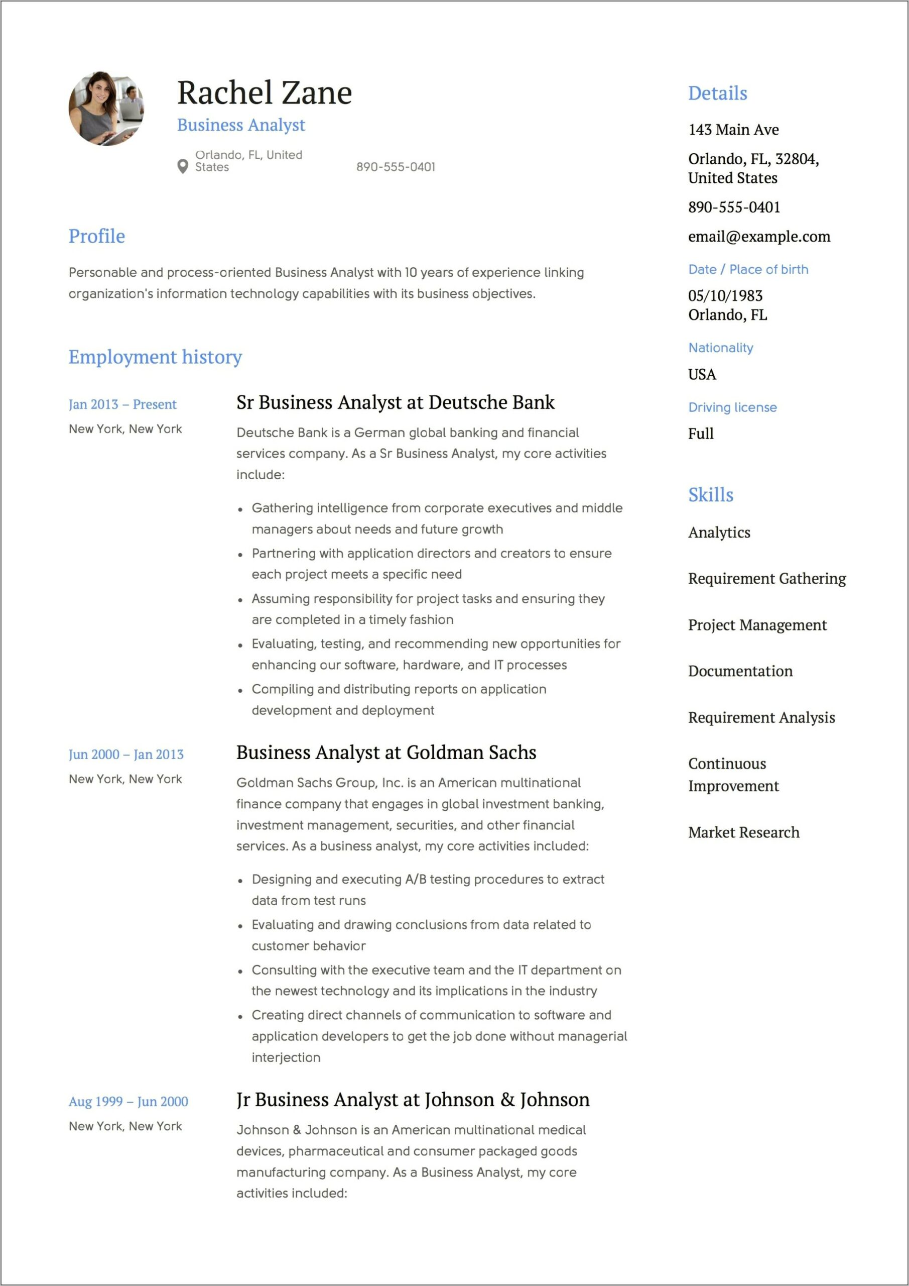 Samples Of Healthcare Business Analyst Resume
