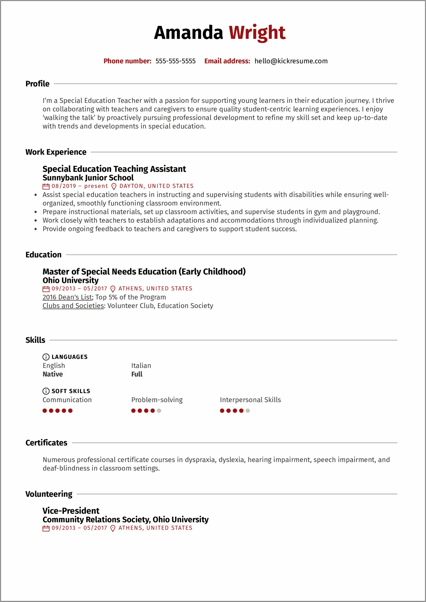 Samples Of Special Education Teacher Resumes