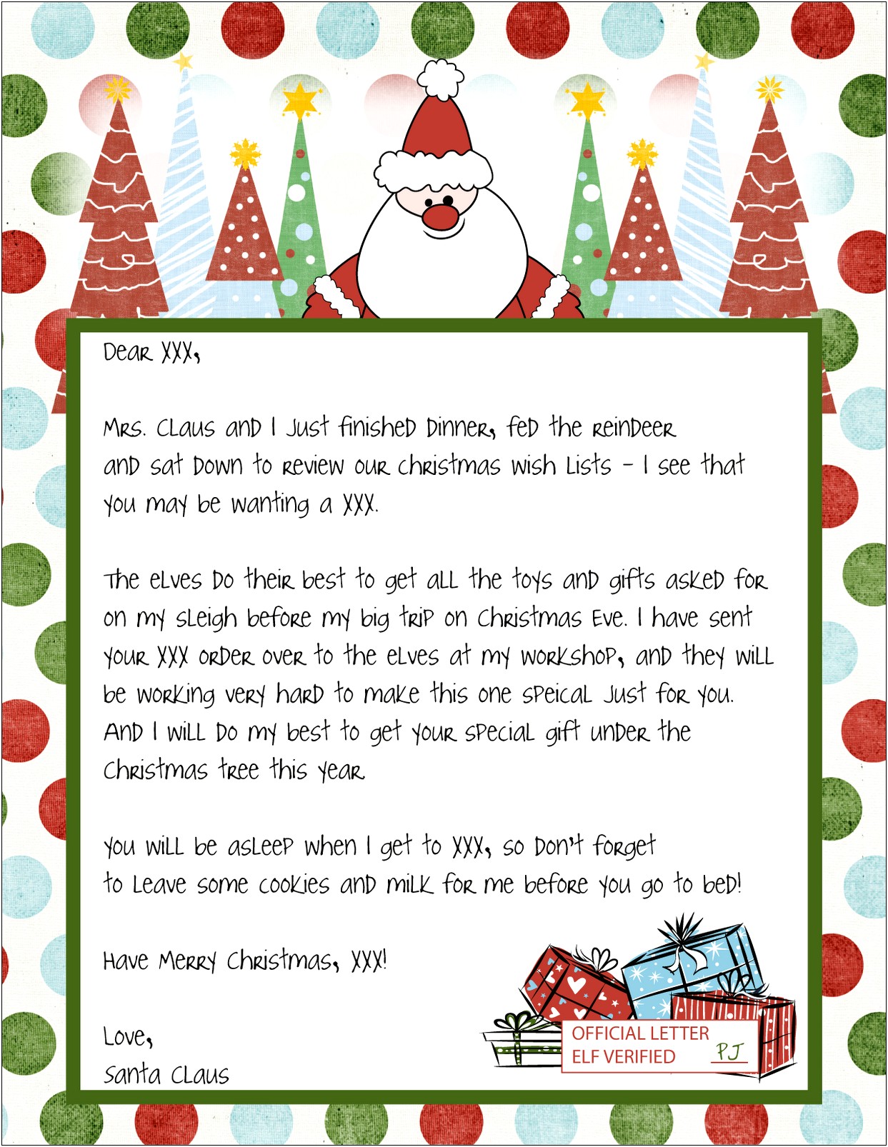 Santa Claus Letter Template Printable Free