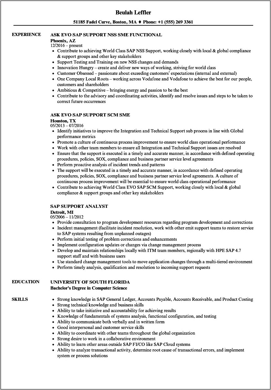 Sap Abap Resume For 1 Year Experience