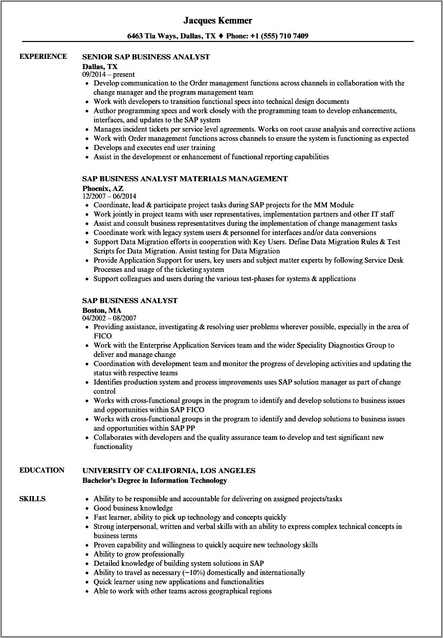Sap Business Objects 4.0 Resume Sample