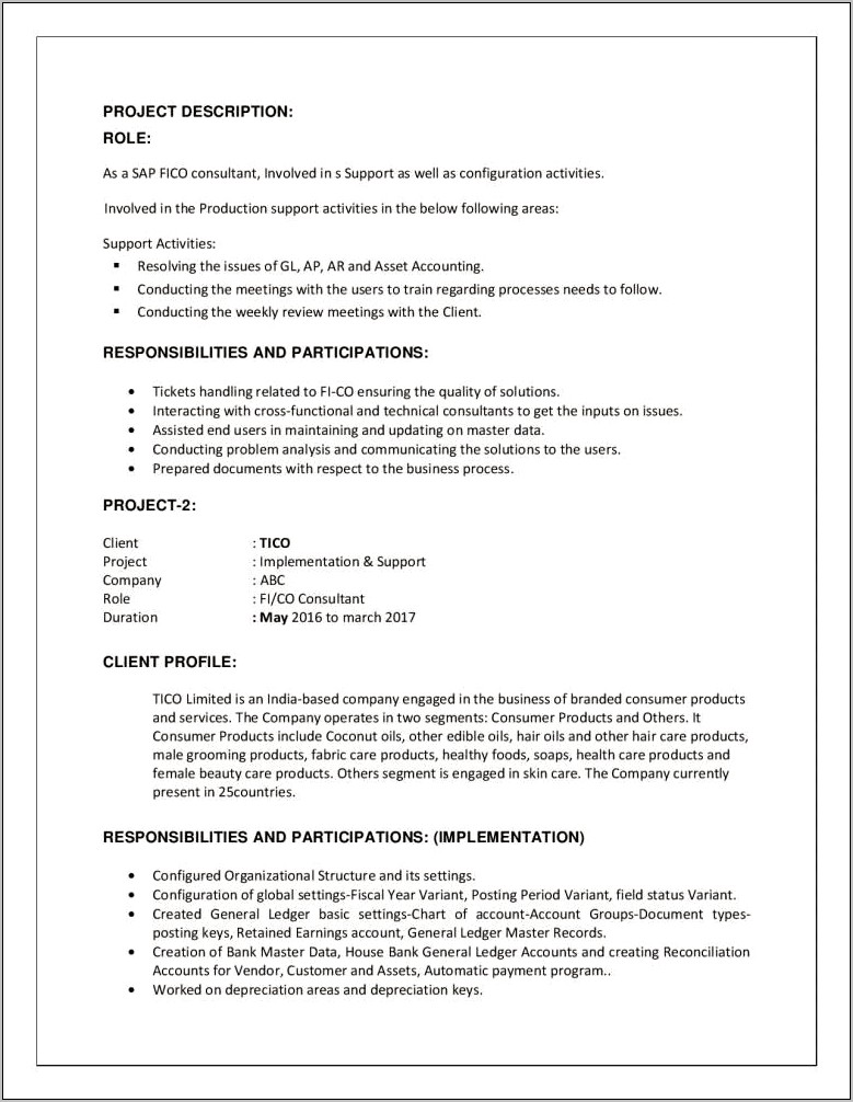 Sap Fico 4 Years Experience Resume Download