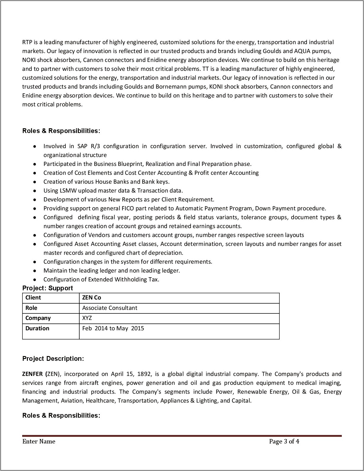 Sap Fico End User Resume Sample For Experience