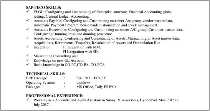 Sap Fico Fresher Resume In Word